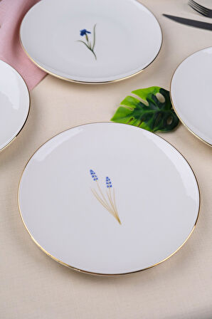 Tabak Evi Porselen Natura Karma Altın Yaldız Pasta Tabağı 20,50cm 6 lı