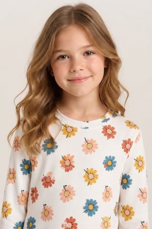 Kız Çocuk Çiçek-kurdela-kuzu Baskılı Pamuklu Pijama Takım TKM1025