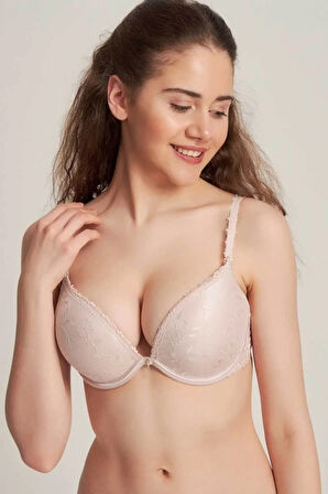 7005 Beyaz 2 Beden Büyüten Büyük Gösteren Destekli Dolgulu Dantelli Soft Cup Sütyen