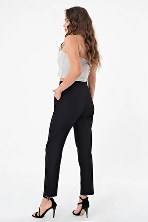 Kadın Siyah Dar Kesim Kumaş Pantolon