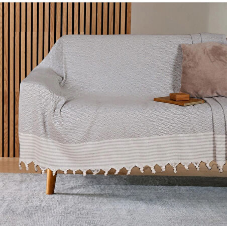 Buldan İşi Kaymaz Pamuklu Koltuk Örtüsü 170x210 Cm Koltuk Şalı Çekyat Kanepe Örtüsü - Açık Gri 