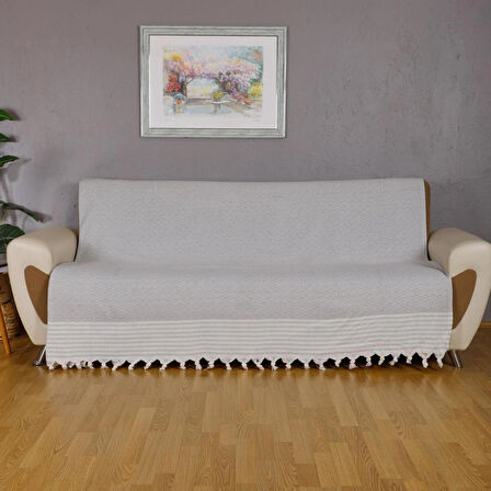 Buldan İşi Kaymaz Pamuklu Koltuk Örtüsü 170x210 Cm Koltuk Şalı Çekyat Kanepe Örtüsü - Açık Gri 