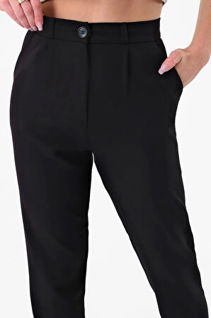 Kadın Siyah Dar Kesim Kumaş Pantolon