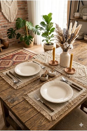 6 Kişilik Mat Krem Porselen Çukur Tabak Seti - Modern Bohem El Yapımı Tasarım Yemek Takımı 20 cm