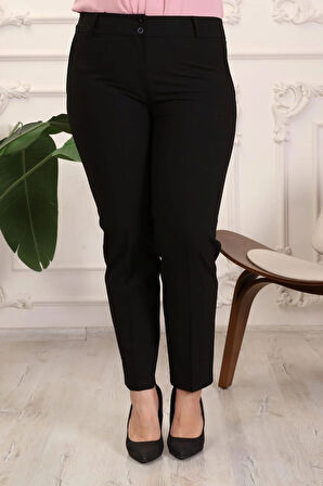 Kadın Siyah Büyük Beden Kemerli Kumaş Pantolon
