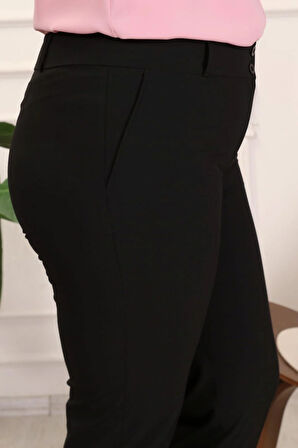 Kadın Siyah Büyük Beden Kemerli Kumaş Pantolon