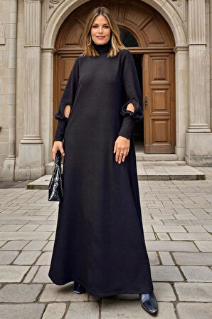 Kadın Uzun Kollu Manşetli Balon Kol A Kesim Akrilik Salaş Triko Elbise 3444300