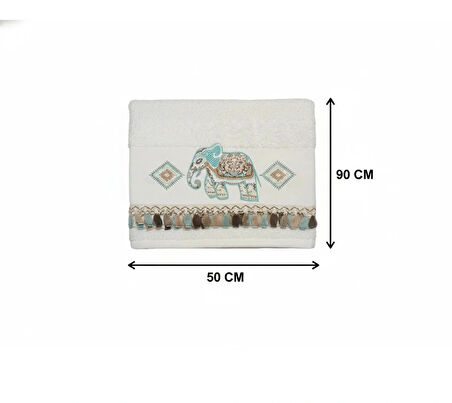 Turkuaz Fil Nakışlı El Yüz Havlusu 50x90 (100% Pamuklu)