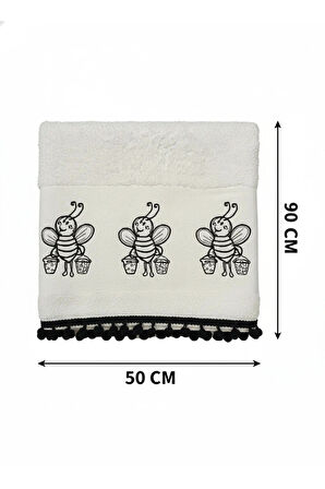 Arı Nakışlı 100% Pamuk El Yüz Havlusu 50x90