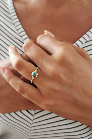 Minimal Spor Tasarım Firuze Altın Yüzük