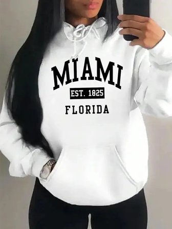 Miami Est 1825 Şehir Sanat Mektup Baskılar Kadın Hoodie Cep Streetwear Harajuku Gevşek Hoody