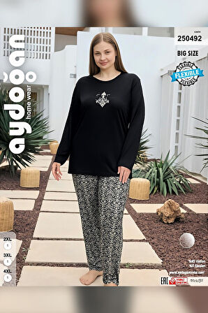 Aydoğan Kadın inci Büyük Beden She Is Me Siyah Pijama Takımı 0492