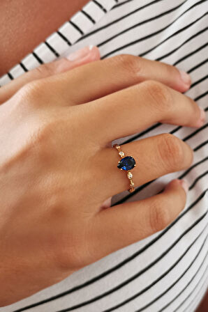 Su Damlası Altın Safir Yüzük