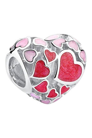 Pembe Kırmızı Eriyen Kalpler Charm | 925 Ayar Gümüş