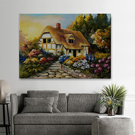 Bahçeli Orman Evi Yağlıboya Dekoratif Kanvas Duvar Tablosu-3447