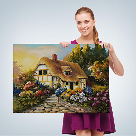 Bahçeli Orman Evi Yağlıboya Dekoratif Kanvas Duvar Tablosu-3447