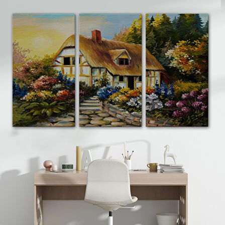 Bahçeli Orman Evi Yağlıboya Dekoratif Kanvas Duvar Tablosu-3447