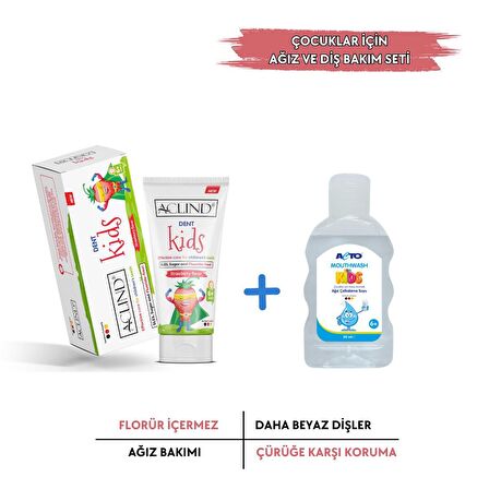 Aclind Dent Kids 75 ml Diş Macunu + ACTO® MOUTHWASH 50 ml | Çocuklar için Ağız ve Diş Bakım Seti