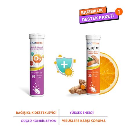 ACTO® VIT C Vitamini 20 Efervesan Tablet + Vitamin D3 20 Efervesan Tablet