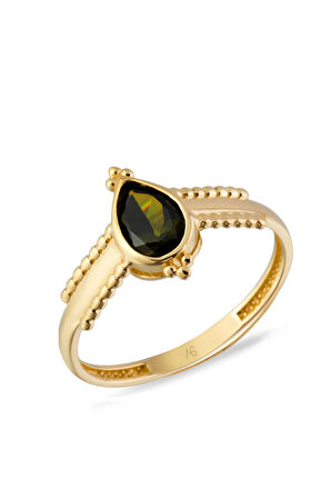 Oliv Yeşil Taşlı Altın Tasarım Yüzük