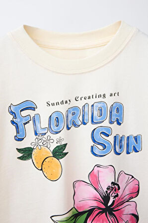Florida Sun Baskılı Kız Çocuk  %100 Pamuk Tişört
