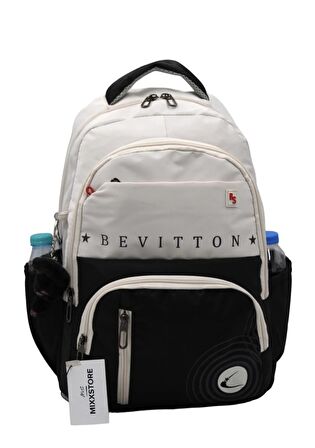 Saten Su İtici Kumaş Siyah Bej Büyük Boy Unisex Seyahat Okul ve Sırt Çantası / 3440