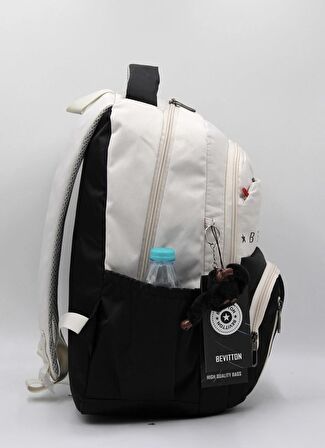 Saten Su İtici Kumaş Siyah Bej Büyük Boy Unisex Seyahat Okul ve Sırt Çantası / 3440