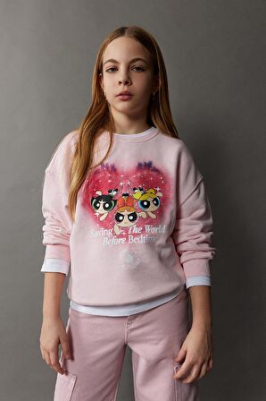 DeFacto Kız Çocuk PowerPuff Girls Relax Fit Bisiklet Yaka Sweatshirt D8832A825SPPN648