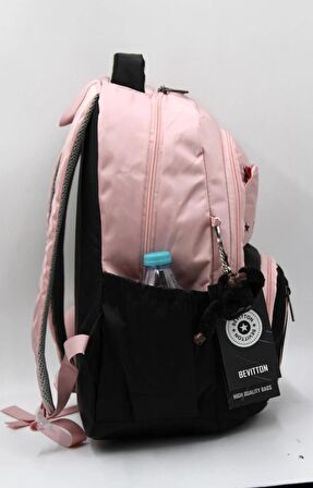Saten Su İtici Kumaş Pudra Siyah Büyük Boy Unisex Seyahat Okul ve Sırt Çantası / 3440