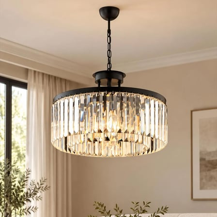 Kanvas 45'Lik Siyah Kristalli Taşlı Modern Tasarım Kristal Salon Avize