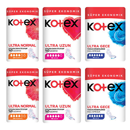 Kotex Ultra Normal - Uzun - Gece 6 lı Karma Paket