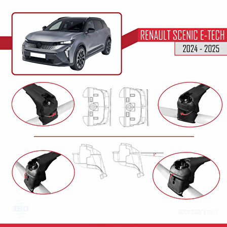 Renault Scenic E-Tech 2024-2025 Arası ile Uyumlu ACE-2 Ara Atkı Tavan Barı Siyah 2 Adet