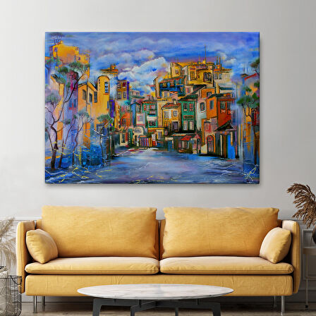 Bulutlu Avlu Yağlıboya Görünüm Dekoratif Kanvas Duvar Tablosu-3451