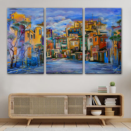 Bulutlu Avlu Yağlıboya Görünüm Dekoratif Kanvas Duvar Tablosu-3451