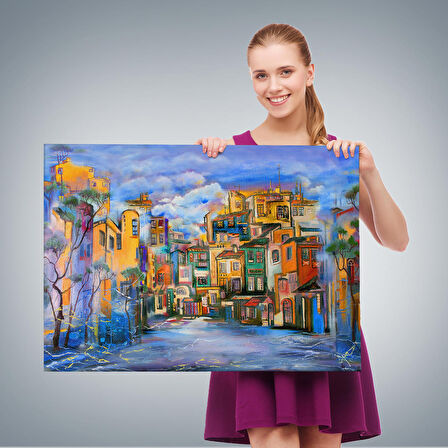 Bulutlu Avlu Yağlıboya Görünüm Dekoratif Kanvas Duvar Tablosu-3451