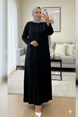 Elele Kadın Livia Büyük Beden Nervürlü Boydan Siyah Elbise