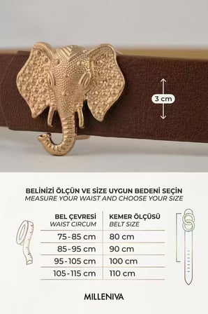 Fil Gold Tokalı Kahverengi Kadın Kemer 3 cm
