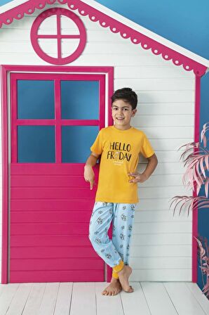 Hello Friday Erkek Çocuk Interlok Sarı Pijama Takımı