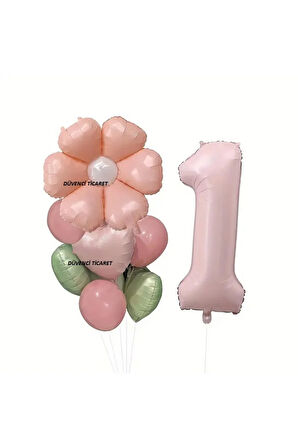 Pembe Floral Gül Döküm Demeti, Karma Renkler papatya folyo balon