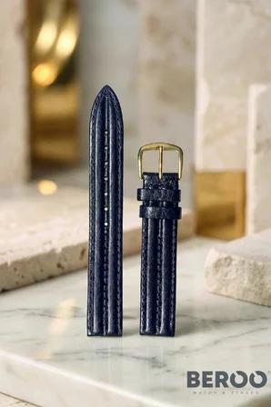 Ultra Premium Özel Seri 16mm Çift Bombeli Hakiki Deri Saat Kordonu | Lüks Klasik Saat Kayışı | Paslanmaz Çelik Tokalı - Siyah