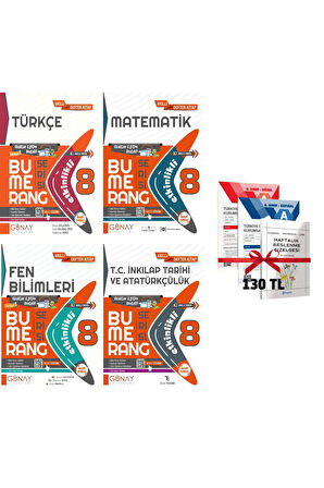 LGS 8. Sınıf Bumerang Etkinlikli Defter Matematik Fen Türkçe ve İnkılap Tarihi 4lü Set