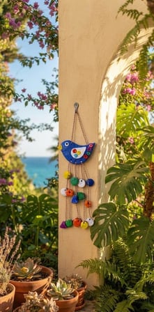 El Yapımı Kuş Duvar Süsü Taş Tozu Çok Renkli 11 cm Sarkıt 22-24 cm