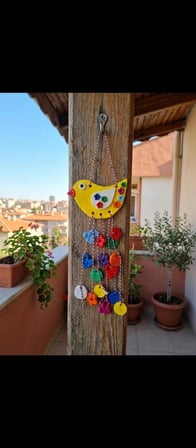 El Yapımı Kuş Duvar Süsü Taş Tozu Çok Renkli 11 cm Sarkıt 22-24 cm