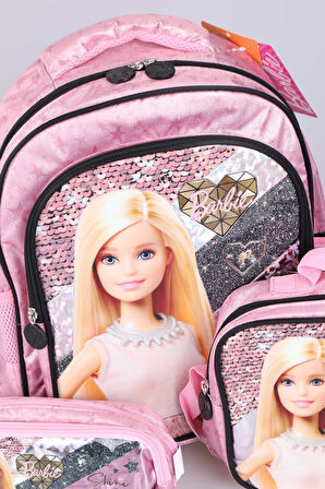 DEKOMUS İLE LİSANSLI BARBIE OKUL,KALEM VE BESLENME ÇANTASI SETİ
