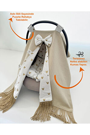 Puset Örtüsü ve Puset Minderi Gold Saçaklı Lüx Model