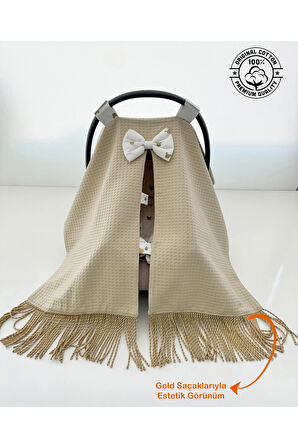 Puset Örtüsü ve Puset Minderi Gold Saçaklı Lüx Model