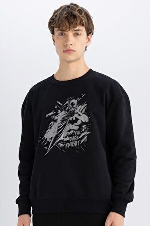 DeFacto Batman Boxy Fit Bisiklet Yaka Baskılı Kalın Sweatshirt C6531AX24AUBK81