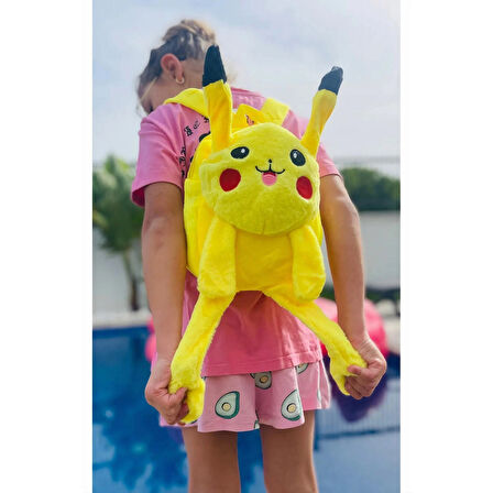 Kulakları Hareket Eden Led Işıklı Pokemon Pikachu - Kulaklı Peluş Oyuncak Çanta & Uyku Arkadaşı