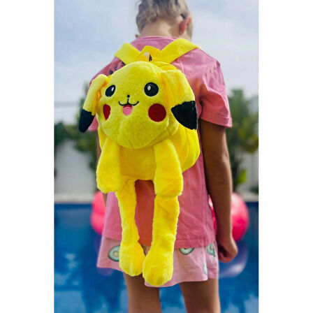 Kulakları Hareket Eden Led Işıklı Pokemon Pikachu - Kulaklı Peluş Oyuncak Çanta & Uyku Arkadaşı