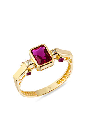Ruby Baget Taşlı Altın Tasarım Yüzük